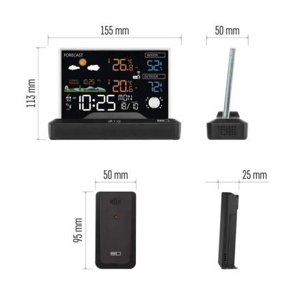 Vezeték nélküli időjárás-állomás 5V/2xAAA + 2xAAA