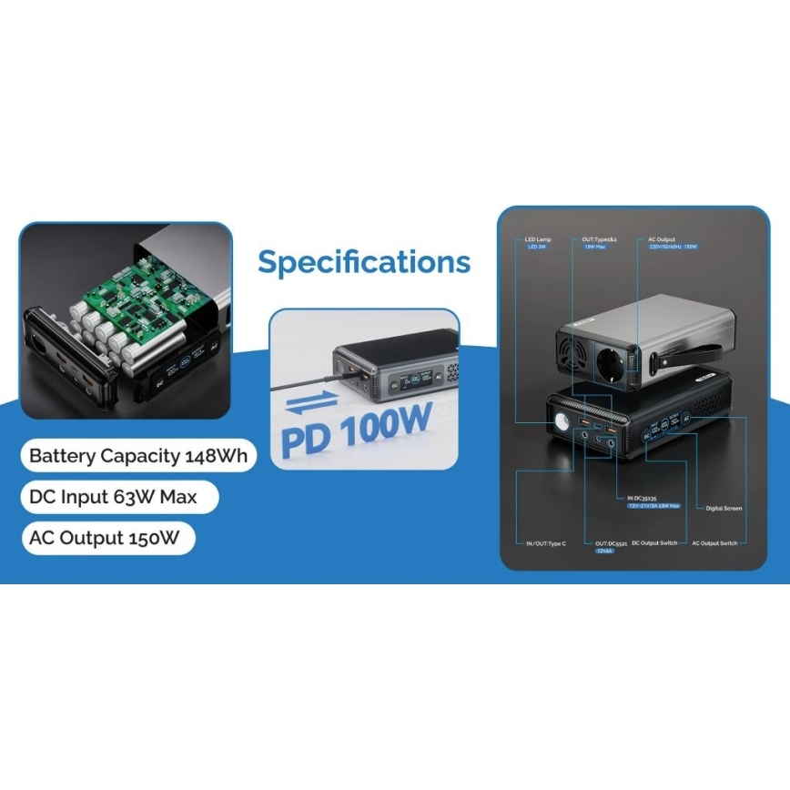 Viking - 148 Wh Power Delivery LED-kijelzős töltőállomás