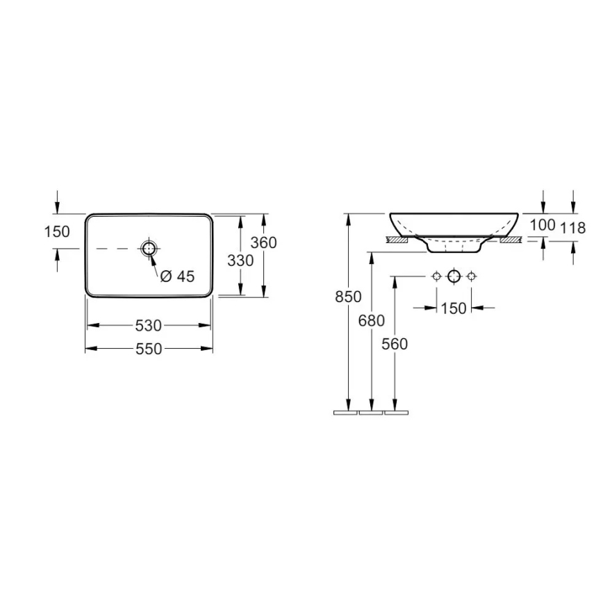 Villeroy & Boch 41135501 - VENTICELLO ráépíthető mosdó 55,5x36 cm kerámia/fehér