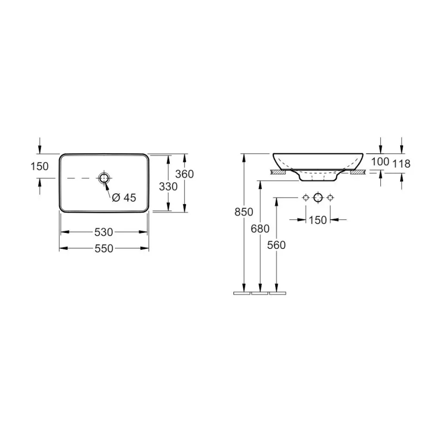 Villeroy & Boch 411355R1 - Ráépíthető mosdó VENTICELLO 55,5x36 cm kerámia/fehér