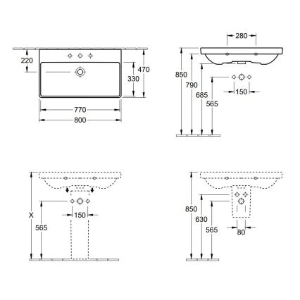 Villeroy & Boch 41568001 - Függesztett mosdó AVENTO 80x47 cm kerámia/fehér