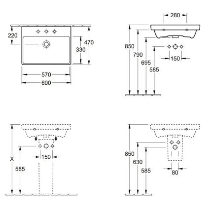 Villeroy & Boch 41586001 - Függesztett mosdó AVENTO 60x47 cm kerámia/fehér