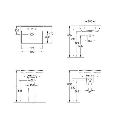 Villeroy & Boch 415860R1 - AVENTO falra szerelhető mosdó 60x47 cm kerámia/fehér