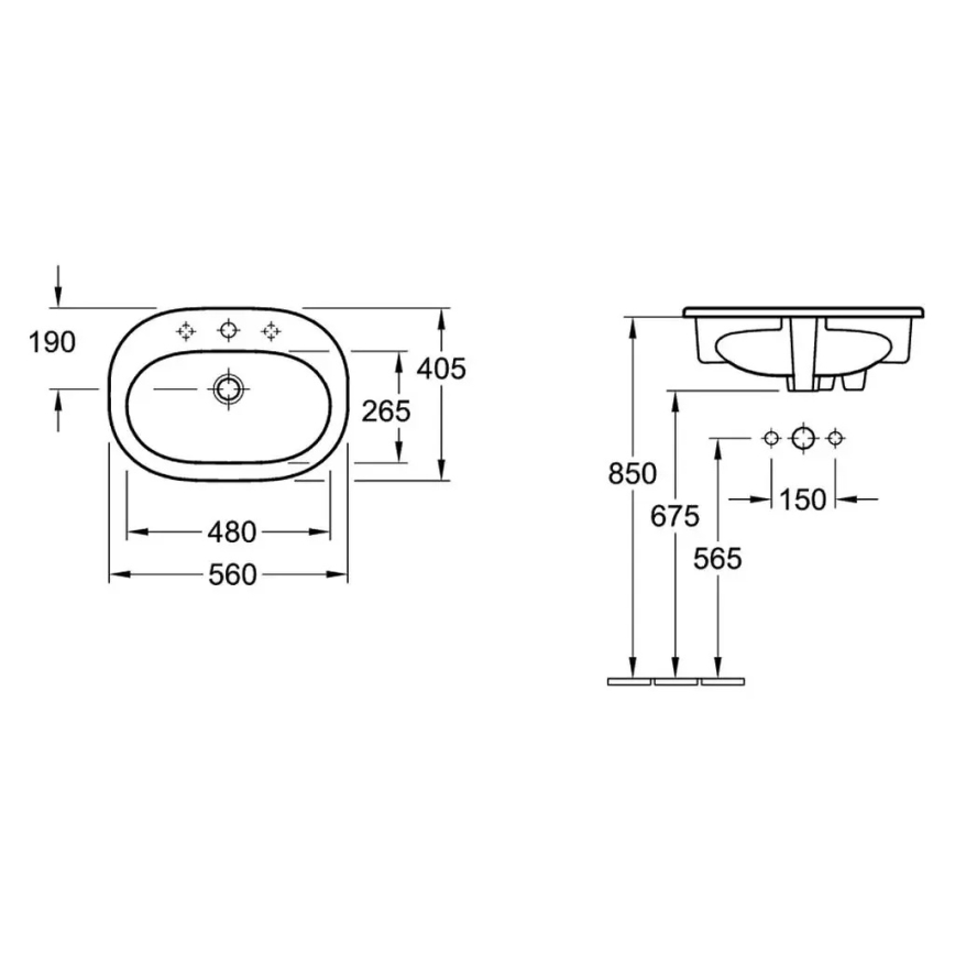 Villeroy & Boch 416156R1 - Süllyesztett mosdó O.NOVO 56x41 cm kerámia/fehér