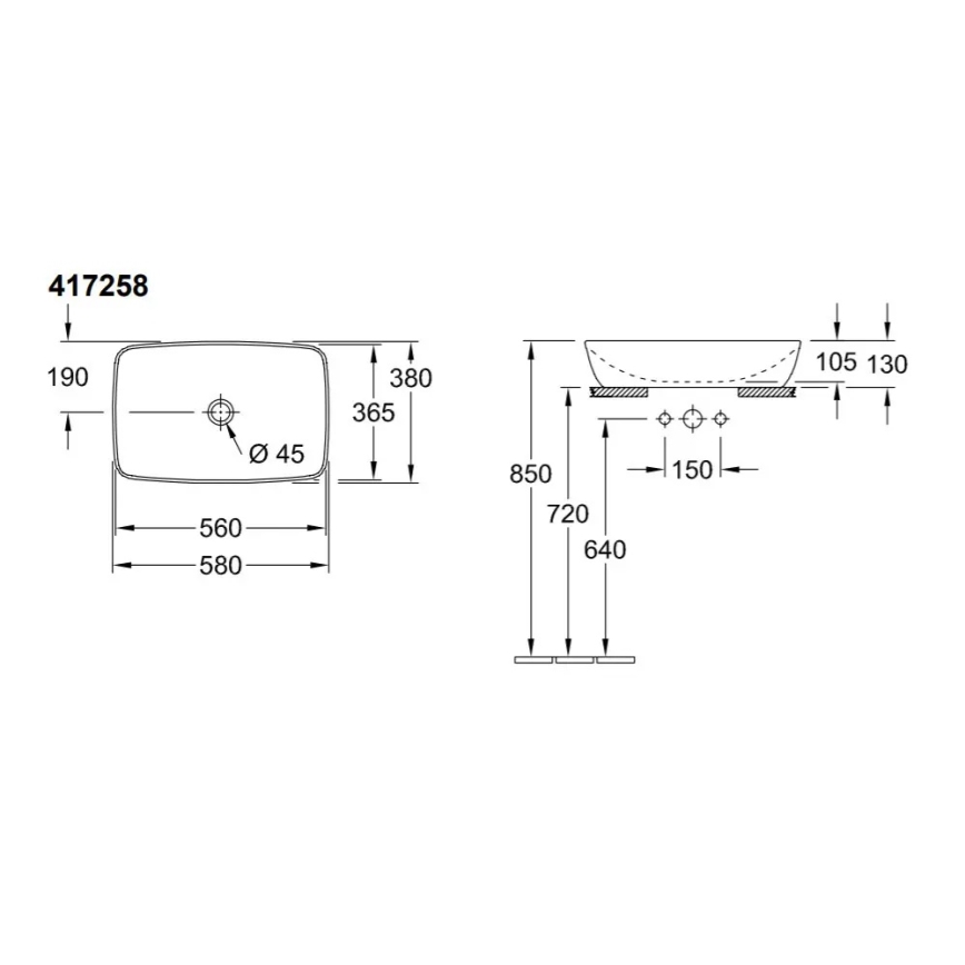 Villeroy & Boch 41725801 - ARTIS 58x38,5 cm pult fölé szerelhető mosdó kerámia/fehér