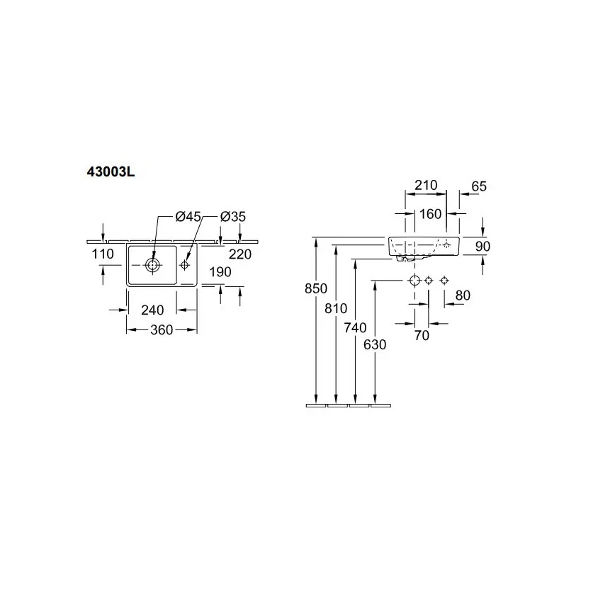 Villeroy & Boch 43003L01 - AVENTO függesztett mosdó 36x22 cm kerámia/fehér