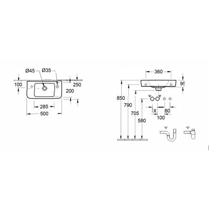 Villeroy & Boch 4342R501 - Falra szerelhető mosdó O.NOVO 50x25 cm kerámia/fehér