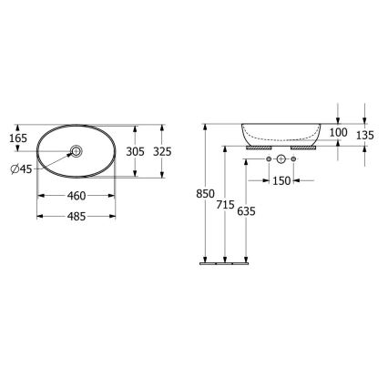 Villeroy & Boch 43884801 - ARTIS munkalapra szerelhető mosdó 48x32,5 cm kerámia/fehér