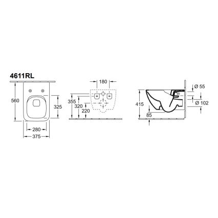 Villeroy & Boch 4611RLR1 - VENTICELLO függesztett WC SoftClose záródású ülőkével, kerámia/fehér