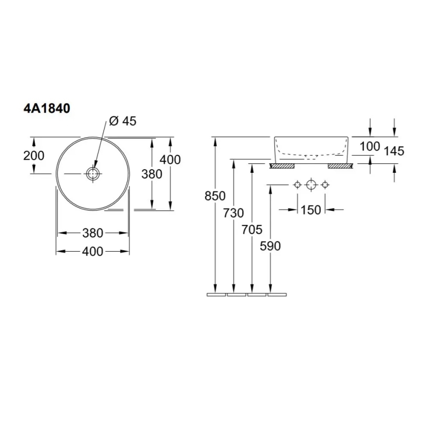 Villeroy & Boch 4A184001 - COLLARO ráültethető mosdó, átm. 40 cm, kerámia/fehér