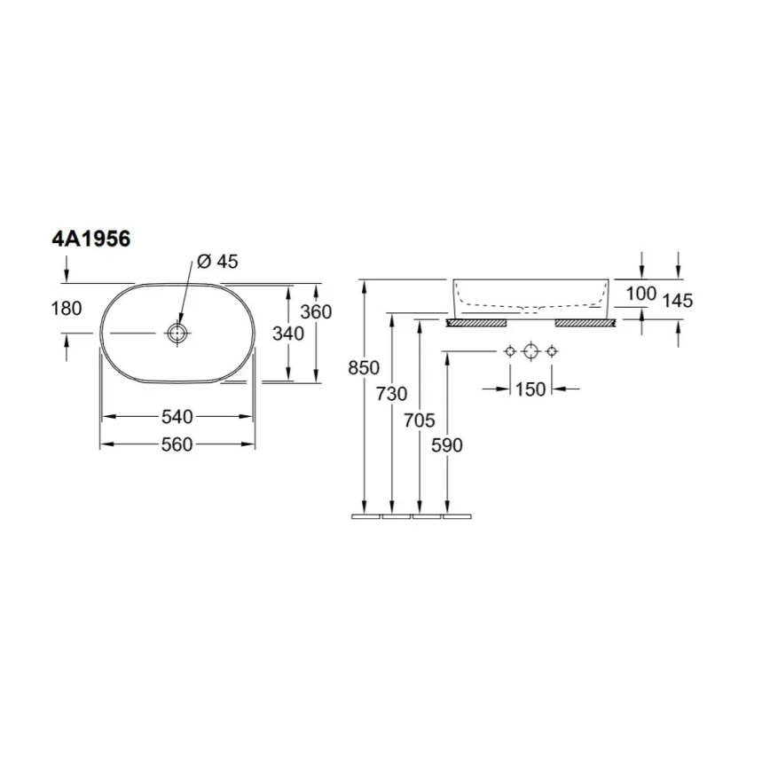 Villeroy & Boch 4A195601 - COLLARO 56 x 36 cm ráültethető mosdó, kerámia/fehér