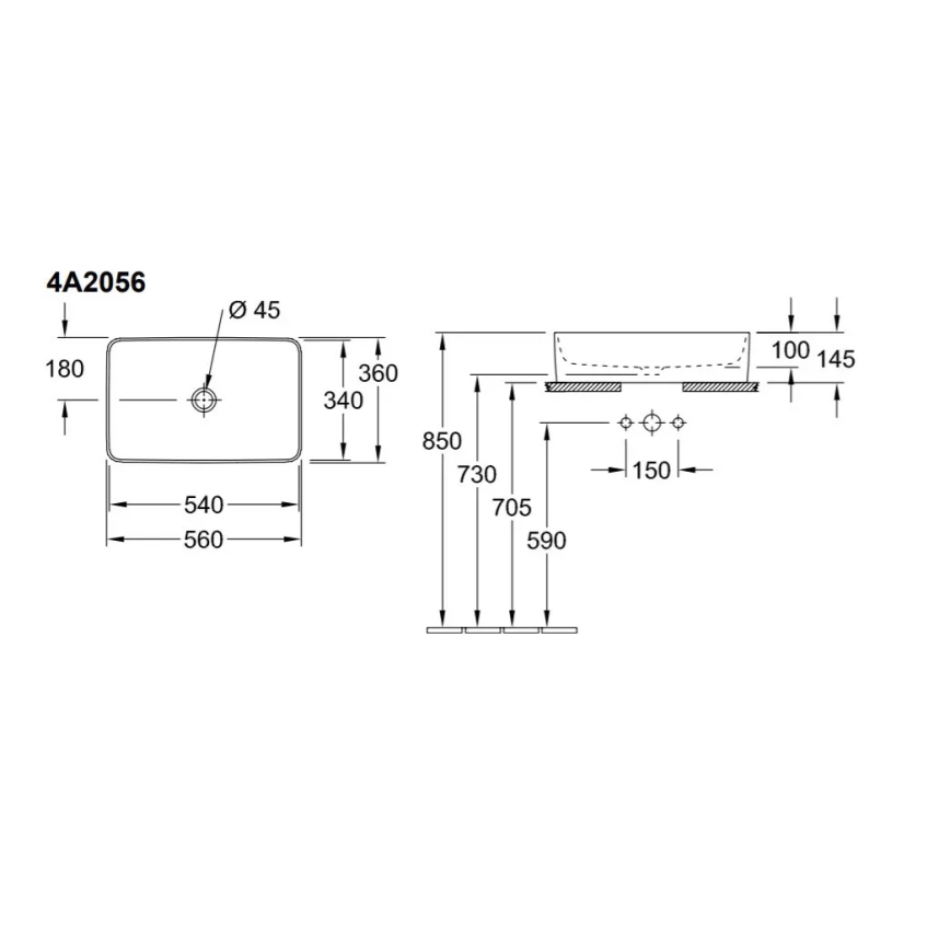 Villeroy & Boch 4A205601 - COLLARO 56x36 cm ráépített mosdó kerámia/fehér