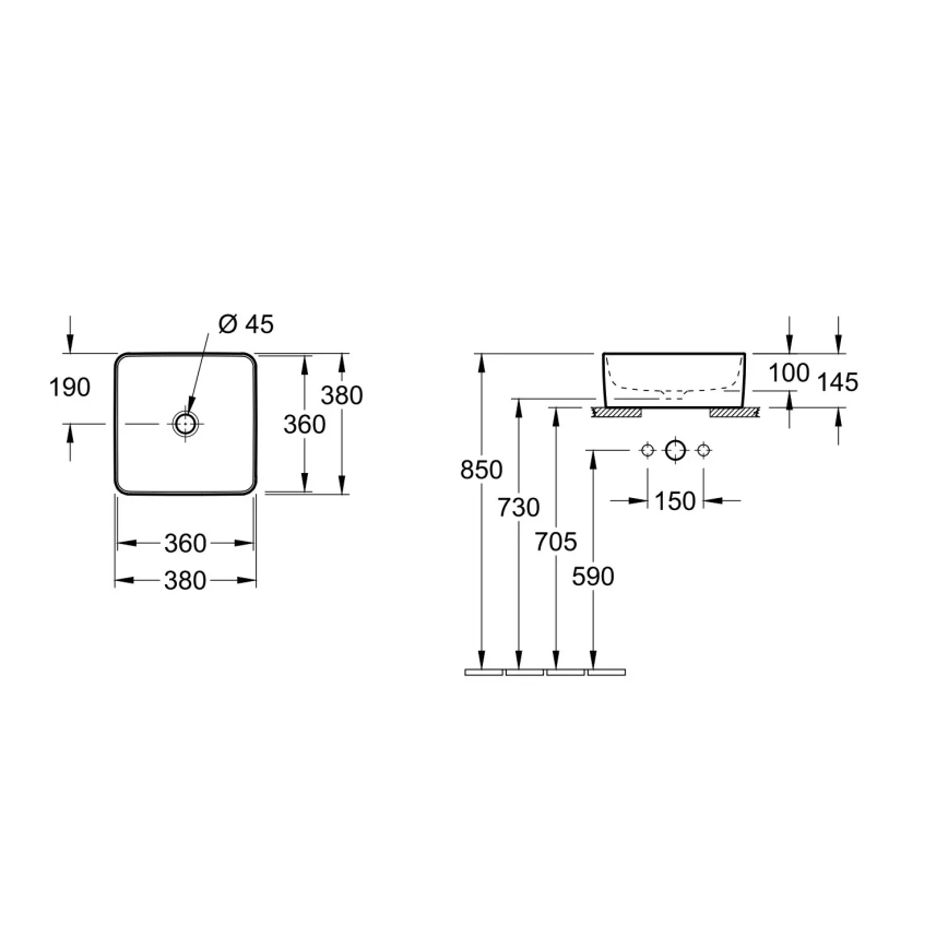 Villeroy & Boch 4A213801 - Ráültethető mosdó COLLARO 38x38 cm kerámia/fehér