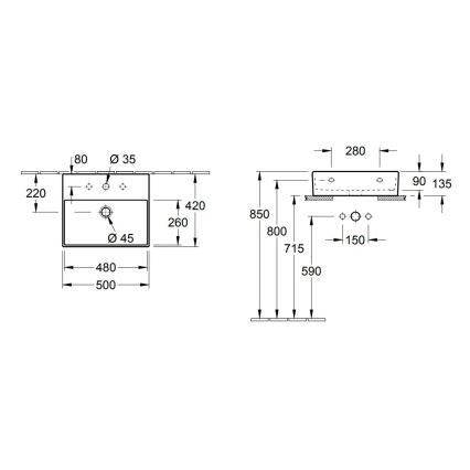 Villeroy & Boch 4A225G01 - Fali/pultba helyezhető mosdó MEMENTO 50x42cm kerámia/fehér