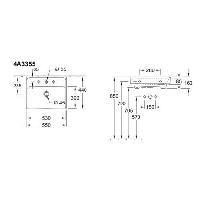Villeroy & Boch 4A335501 - Függesztett mosdó COLLARO 55x44 cm kerámia/fehér
