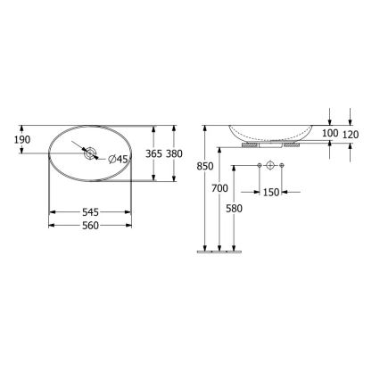 Villeroy & Boch 4A4700R1 - LOOP&FRIENDS 56 x 38 cm ráépíthető mosdó, kerámia/fehér