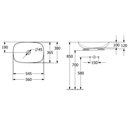 Villeroy & Boch 4A490001 - LOOP&FRIENDS 56x38 cm ráültethető mosdó, kerámia/fehér