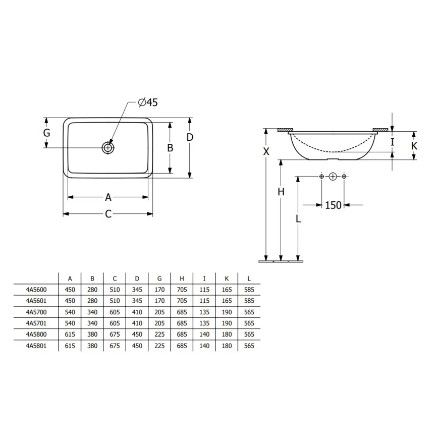Villeroy & Boch 4A5601R1 - Aláépített mosdó LOOP&FRIENDS 45x28 cm kerámia/fehér