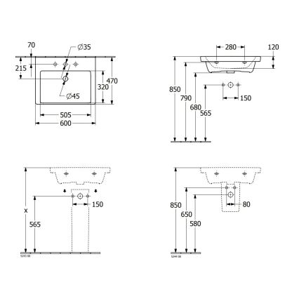 Villeroy & Boch 4A706001 - Falra szerelhető mosdó SUBWAY 3.0 60x47 cm kerámia/fehér