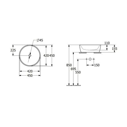 Villeroy & Boch 5A254501 - ARCHITECTURA ráültethető mosdó, átm. 45 cm, kerámia/fehér