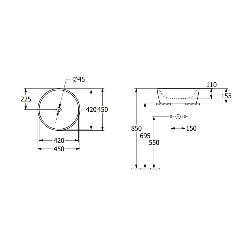 Villeroy & Boch 5A254501 - ARCHITECTURA ráültethető mosdó, átm. 45 cm, kerámia/fehér
