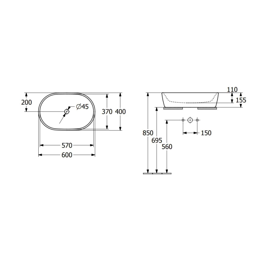 Villeroy & Boch 5A266001 - Ráültethető ARCHITECTURA mosdó 60x40 cm kerámia/fehér