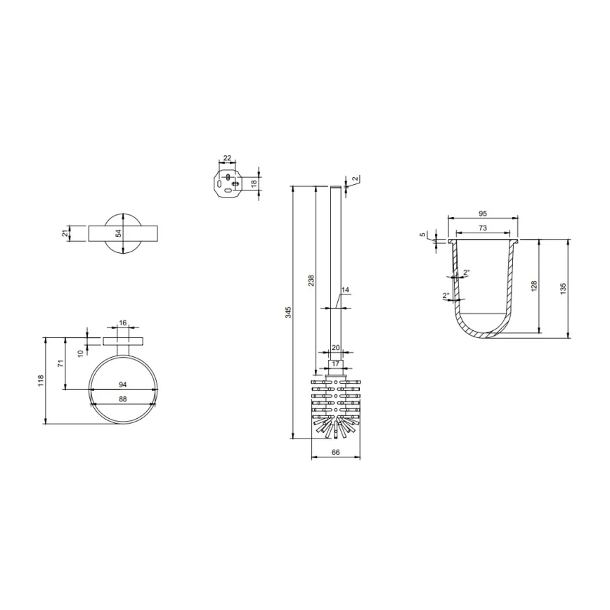 Villeroy & Boch TVA15101600061 - Falra szerelhető WC-kefe ELEMENTS üveg/fényes króm