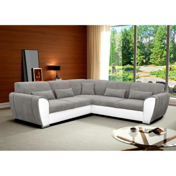 VISEU jobb oldali, L-alakú, ágyneműtartós, ággyá nyitható sarokkanapé, szürke/fehér
