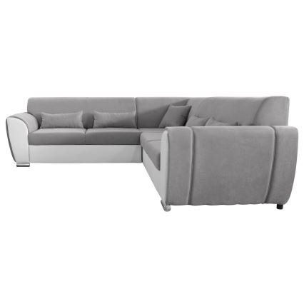 VISEU jobb oldali, L-alakú, ágyneműtartós, ággyá nyitható sarokkanapé, szürke/fehér