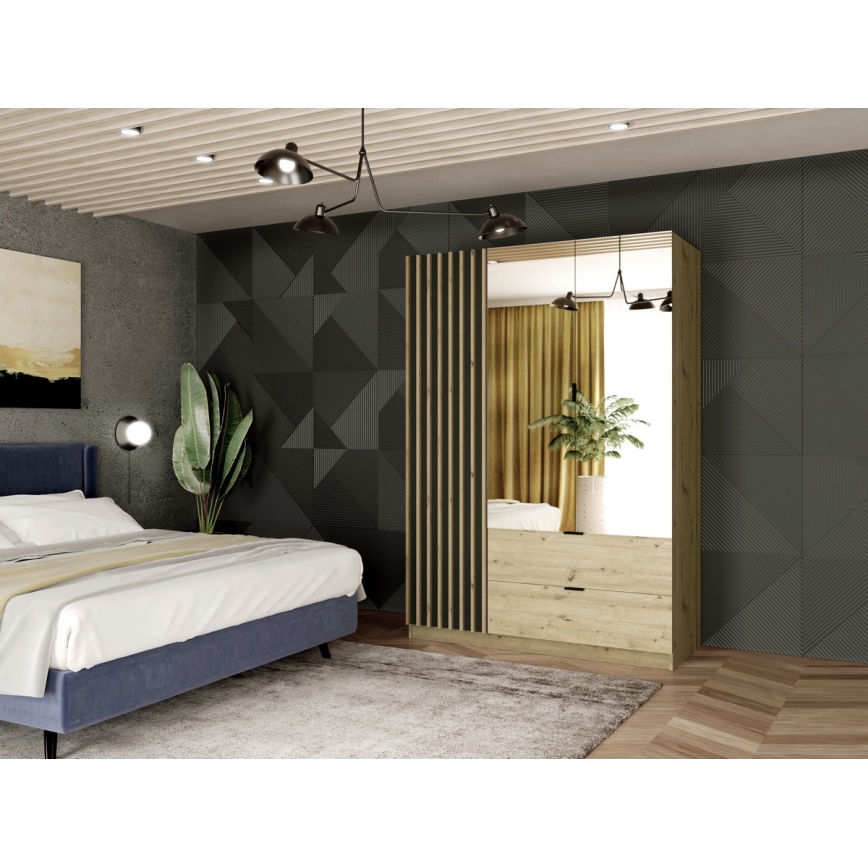 VISTA gardróbszekrény tükörrel, 150x215 cm, artisan tölgy/grafit