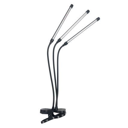 LED állítható fényerejű, rugalmas asztali lámpa csíptetővel növénytermesztéshez VITARO 3xLED/10W/230V fekete