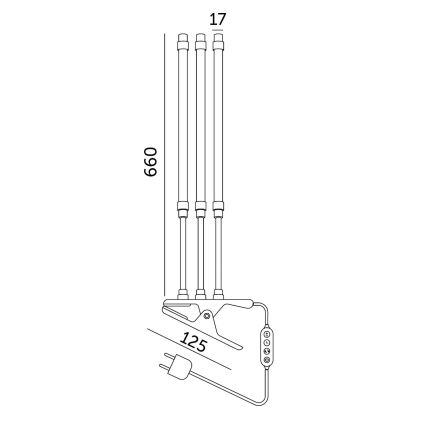 LED állítható fényerejű, rugalmas asztali lámpa csíptetővel növénytermesztéshez VITARO 3xLED/10W/230V fekete