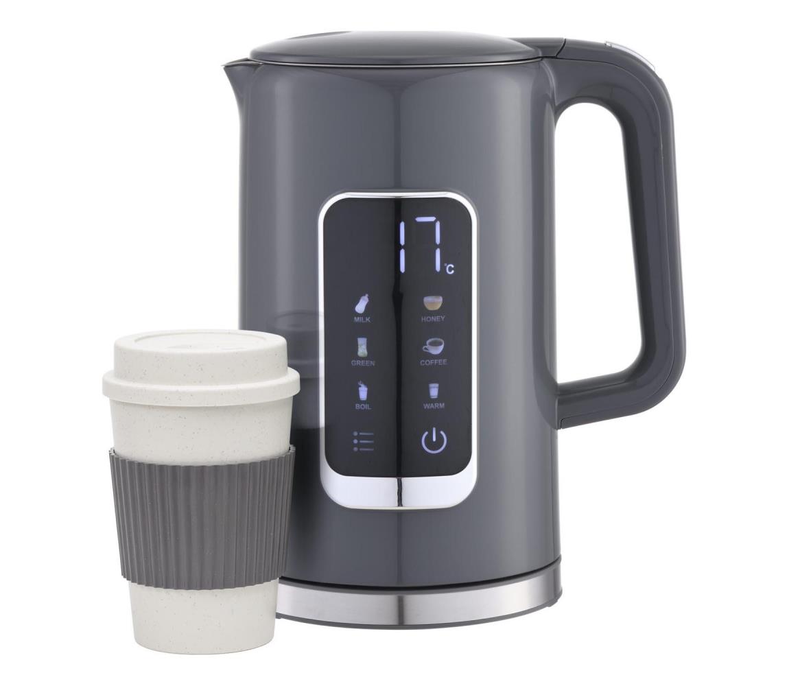 Vízforraló LCD kijelzővel 1,7 l 2200W/230V szürke + travel csésze 450 ml PEKR723GR