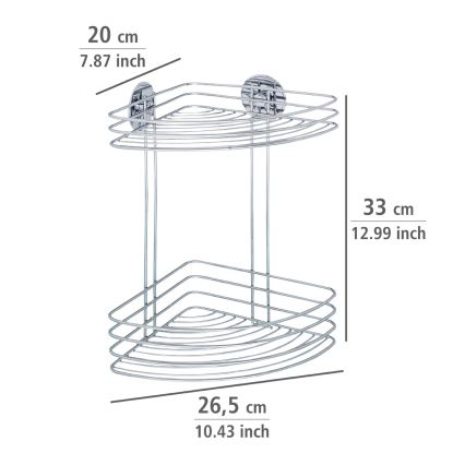 WENKO 18914100-sarokpolc TURBO-LOC kerek acél 26,5x33 cm fényes króm