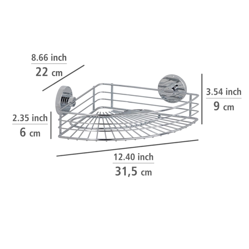 WENKO 20887100 - VACUUM-LOC kerek acél polc, 31x22,5 cm, fényes króm