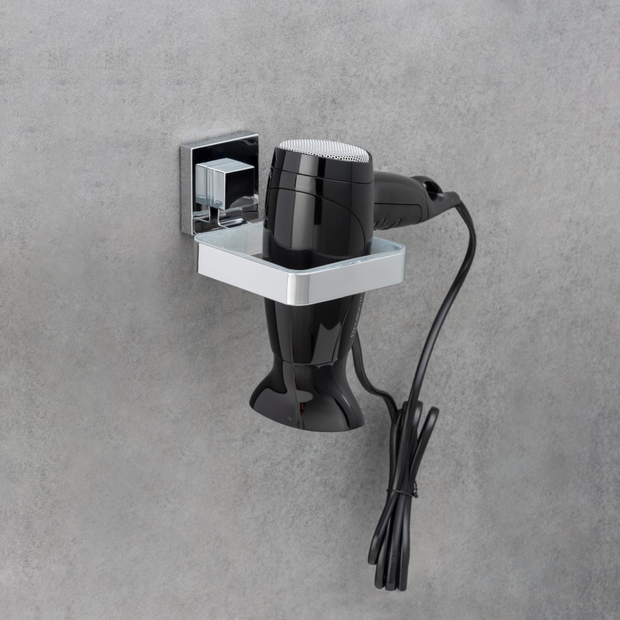 WENKO 22682100 -Hajszárító tartó VACUUM-LOC QUADRO ED 13,5x14 cm ezüst/króm