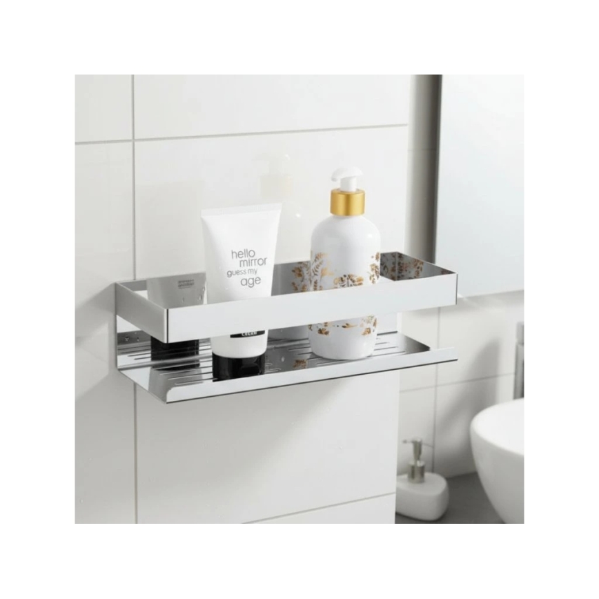 WENKO 25413100-Polc TURBO-LOC GENOVA SHINE 30x10,5 cm ezüst