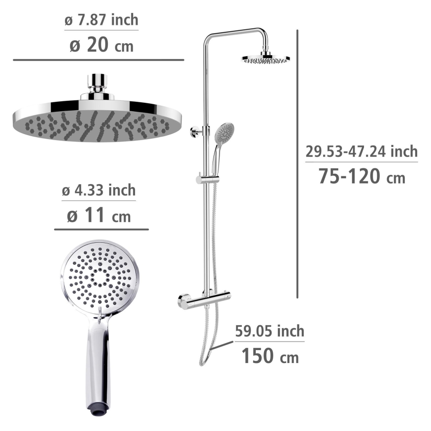 WENKO 25483100 - WATERSAVING SYSTEM 120 cm zuhanyrendszer, fényes króm