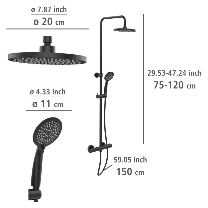 WENKO 25484100 - WATERSAVING SYSTEM zuhanyrendszer 12x120 cm fekete
