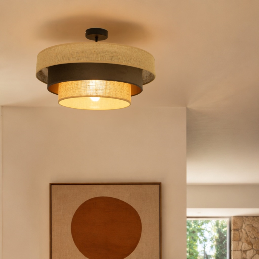 WENTA felületre szerelhető csillár, 1xE27/60W/230V, Ø 50 cm, juta/barna