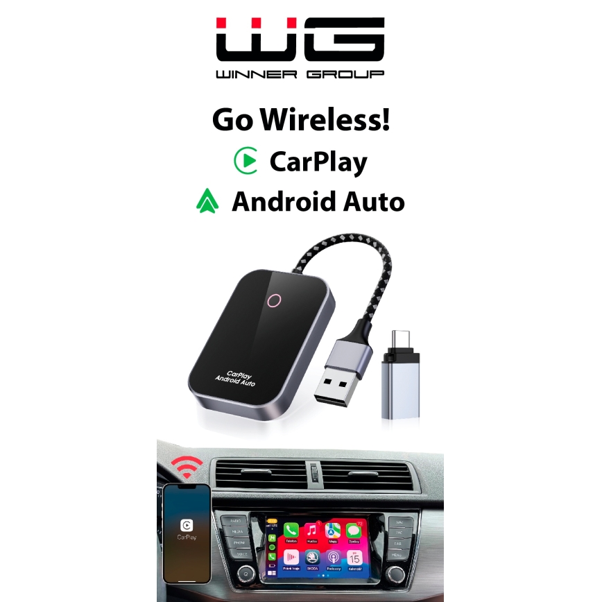 Winner Group-Adapter GoWireless! vezeték nélküli csatlakozáshoz CarPlay és Android Kocsi