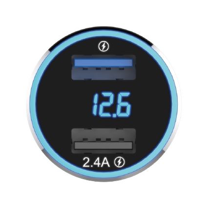 Winner Group - Autós töltő kijelzővel 2xUSB-A Power Delivery 30W fekete