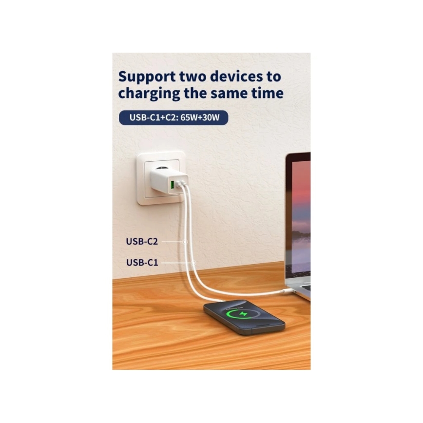 Winner Group - GaN töltőadapter 1xUSB-A + 2xUSB-C 100W fehér