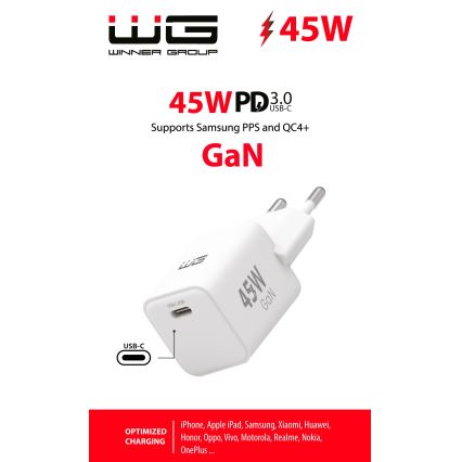 Winner Group - Gyorstöltő adapter 1xUSB-C Power Delivery 45W fehér