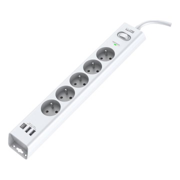 Winner Group - Túlfeszültségvédő 5 aljzattal + 2xUSB-A + 1xUSB-C fehér