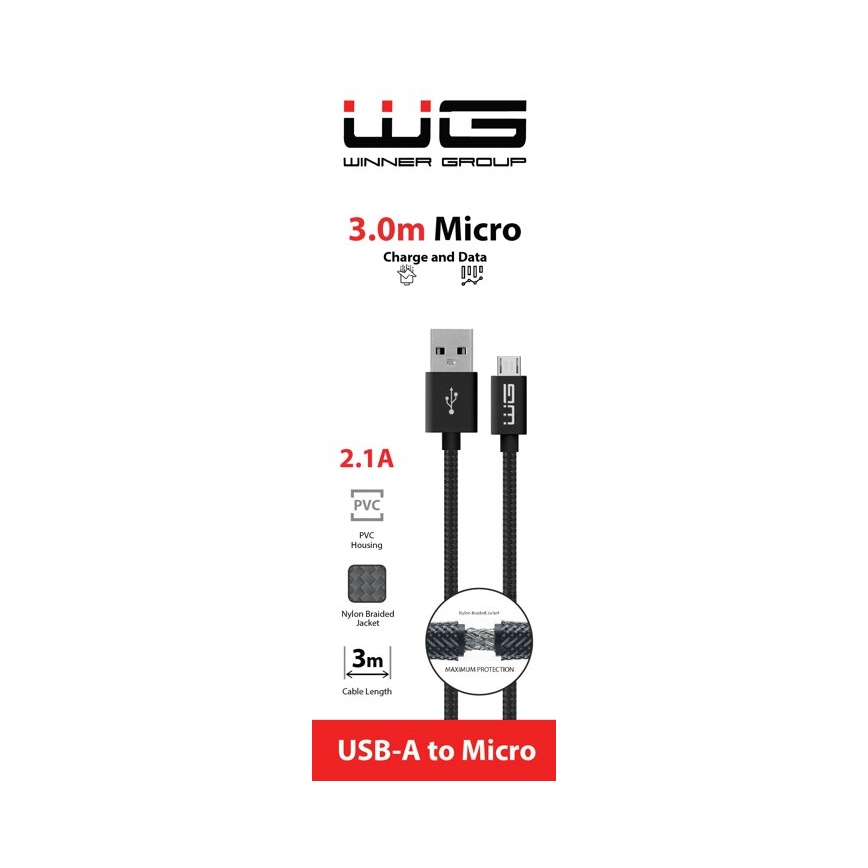 Winner Group - USB vezeték Micro USB / USB-A 3m fekete