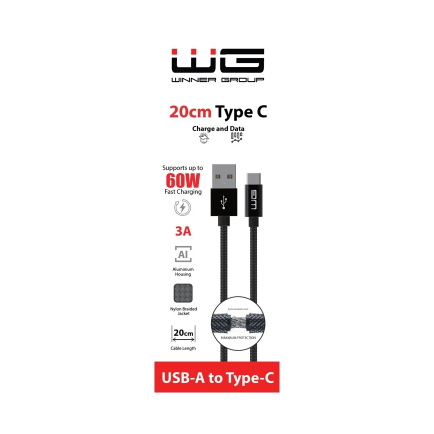 Winner Group - USB vezeték USB-C / USB-A 60W 20cm fekete