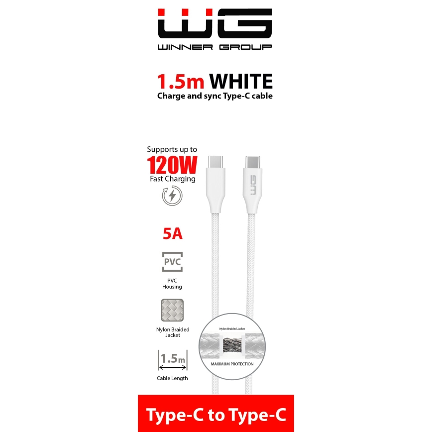 Winner Group - USB vezeték USB-C / USB-C 120W 1,5m fehér