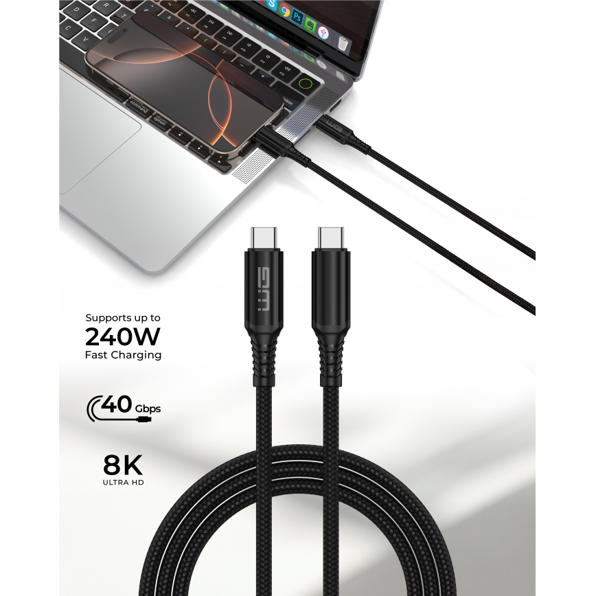 Winner Group - USB vezeték USB-C / USB-C 240W 1m fekete