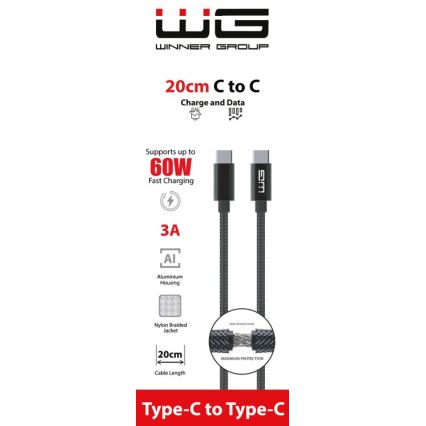 Winner Group - USB vezeték USB-C / USB-C 60W 20cm fekete